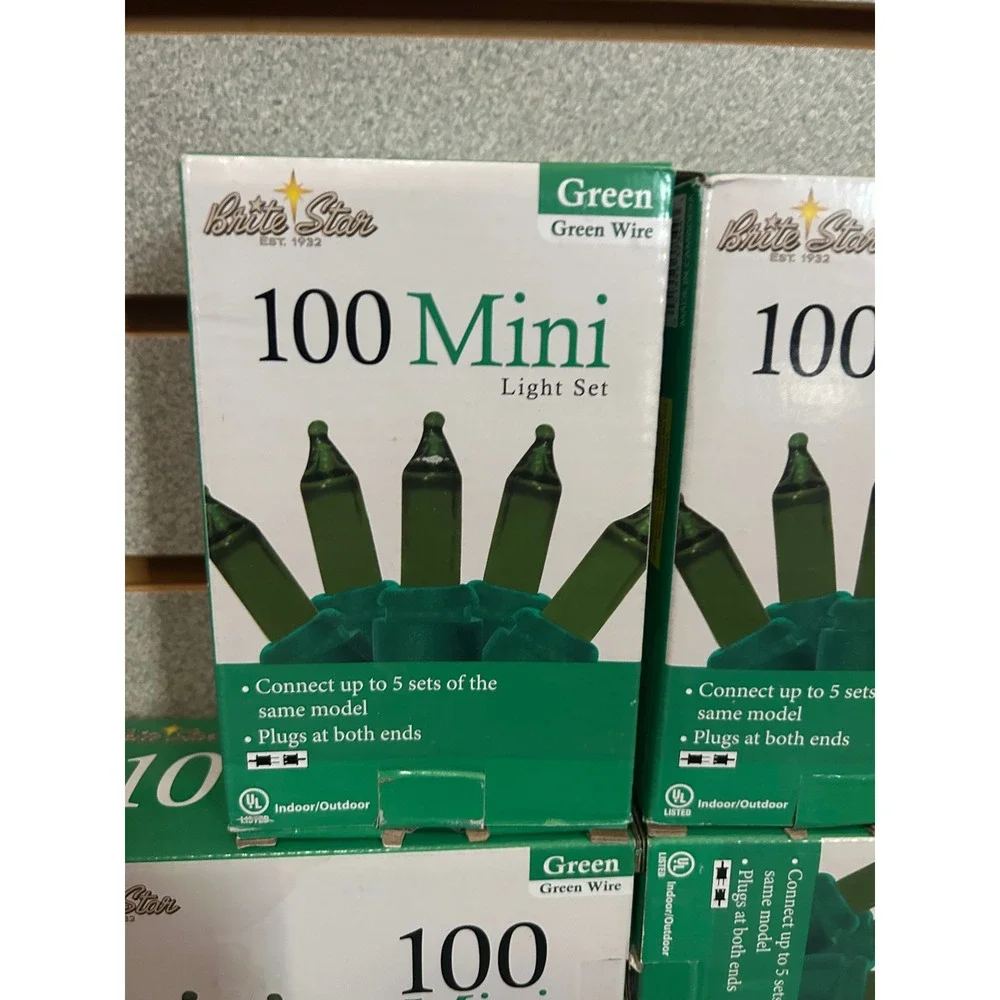 Lot of 6 Brite Star 100 Mini Light Set Green Bulbs Green Wire Indoor Outdoor